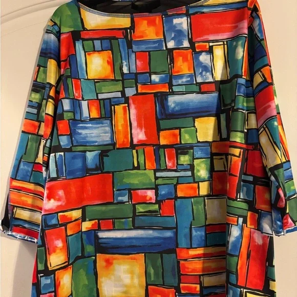 NWT Ali Miles Reversible Tunic Blouse Top Petite LARGE Geometric Colorful - Picture 3 of 9